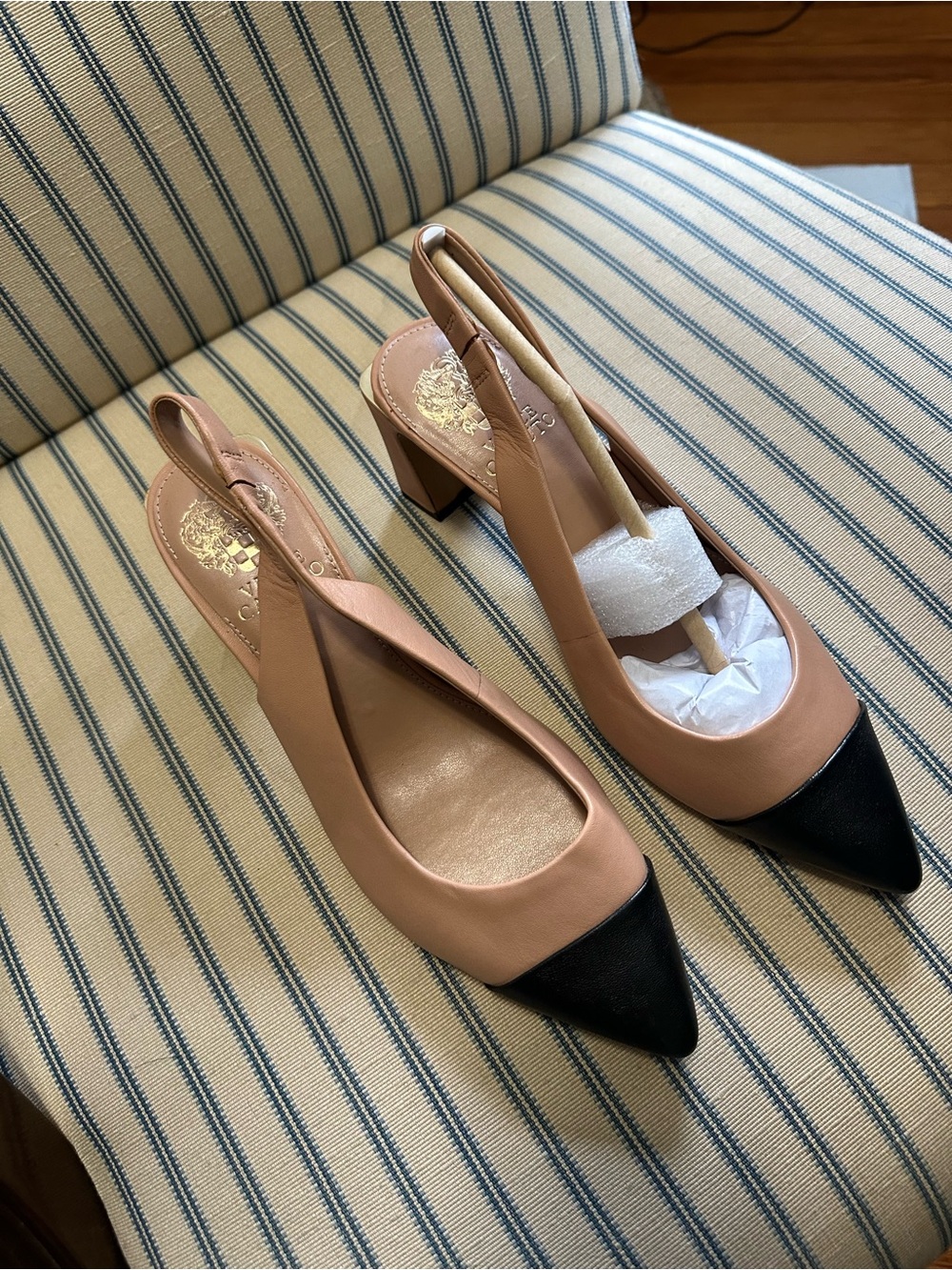 Vince Camuto Hamden Two-Tone Slingback Pointed Toe Pumps - Nude & Black